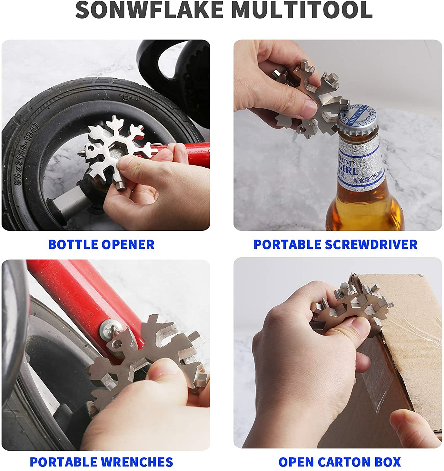Portable 18 in1 EDC Gear Wrench Snowflake Multi Tool Travel Screwdriver KeyChain
