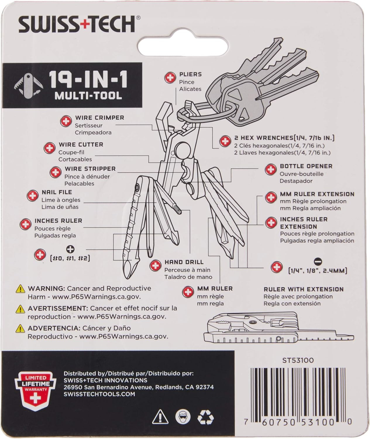 SWISS+TECH ST53100 Stainless Steel 19-In-1 Key Chain Multi Tool, Polished Finish