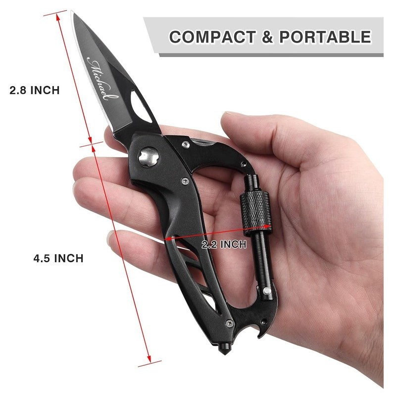 Personalized CARABINER POCKET KNIFE Groomsmen Birthday Gift for Him Dad Men Son