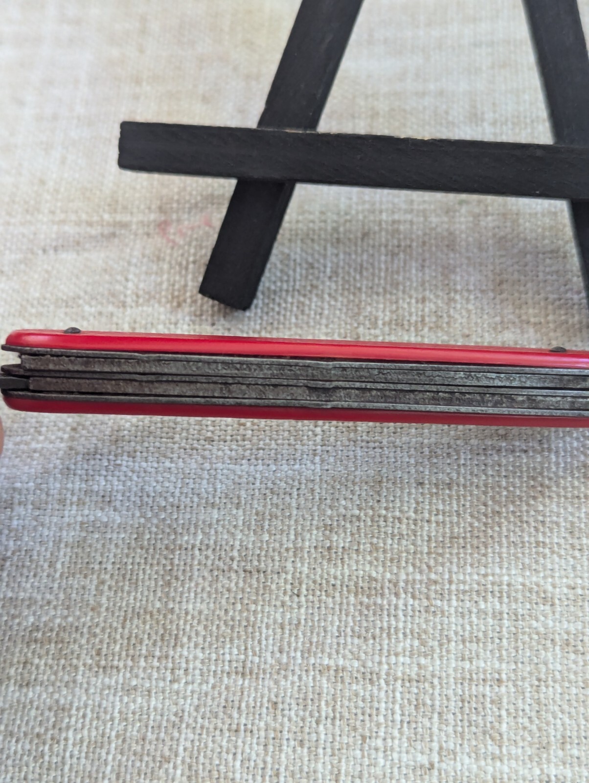 Vintage German 3-Tool Multitool Pocket Knife Carbon Steel Red 3.5″ Plastic Scale