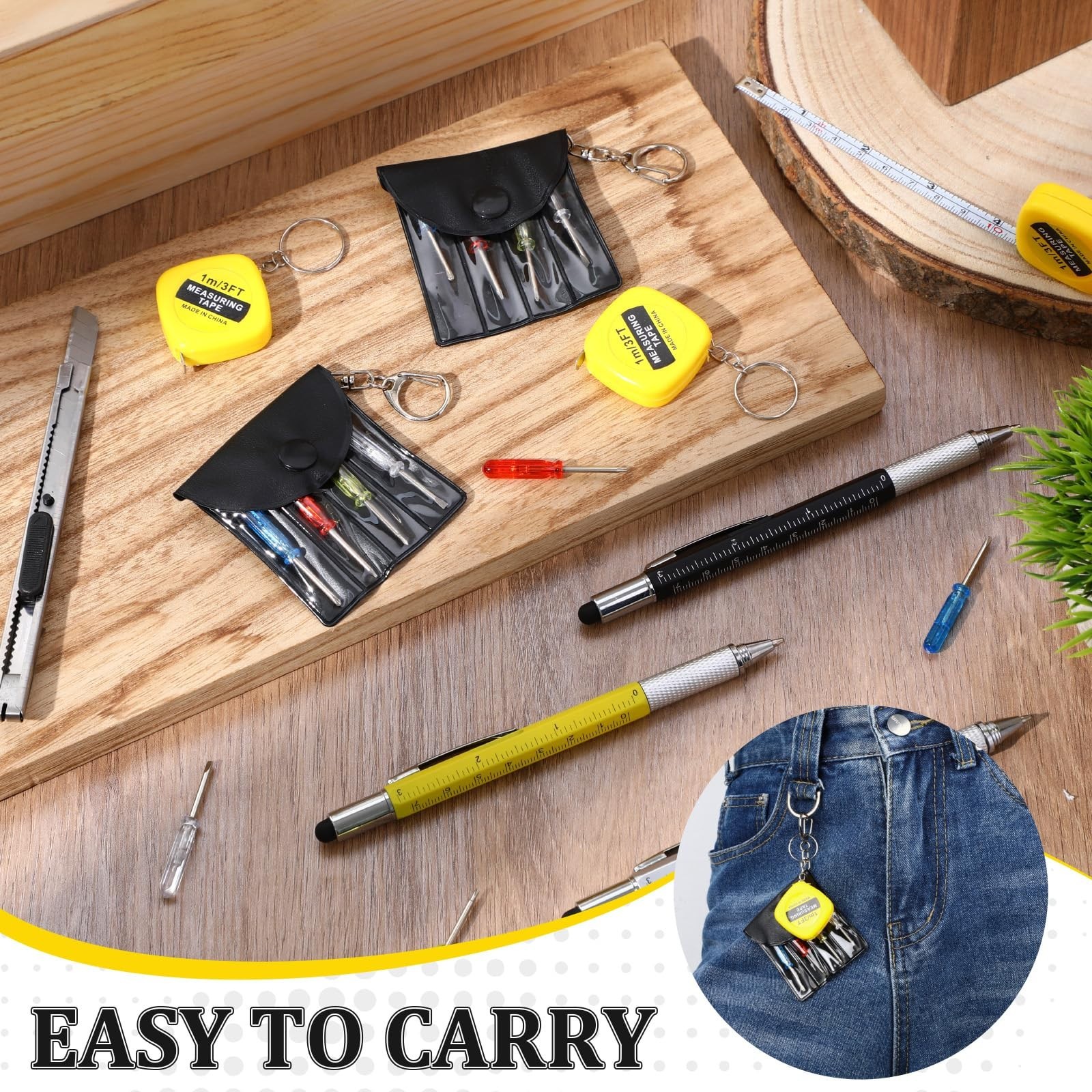 48 Pcs Mini Screwdriver Keychain Tape Measure Multitool Pen Box Cutter Set – Gif