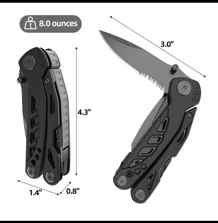 Multitool Knife, Pohaku 13 in 1 Pocket Multitool, Multi Tool with 3″ Large Blade