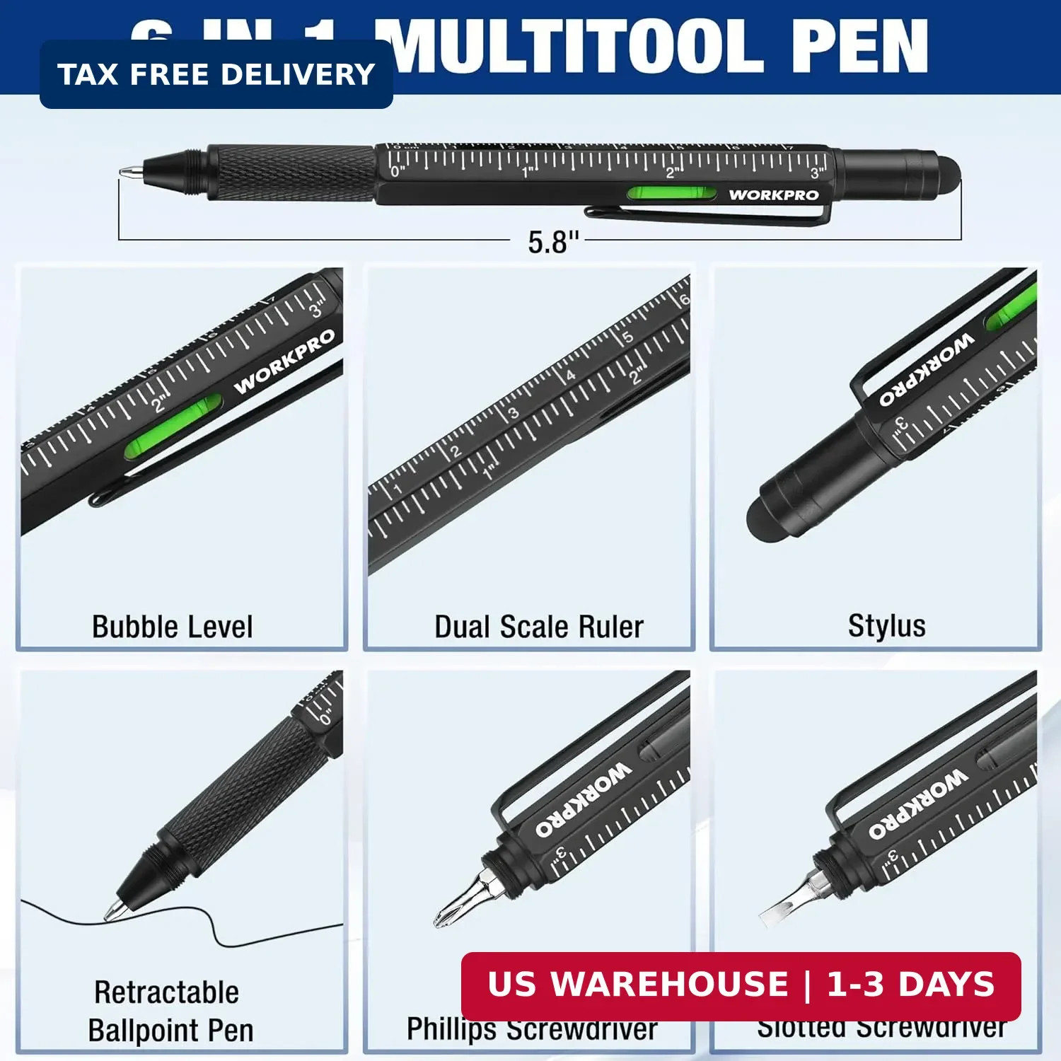 WORKPRO Father’s Day Gifts for Men, 9 Functions Multi-tool Pen Set, Birthday Gif