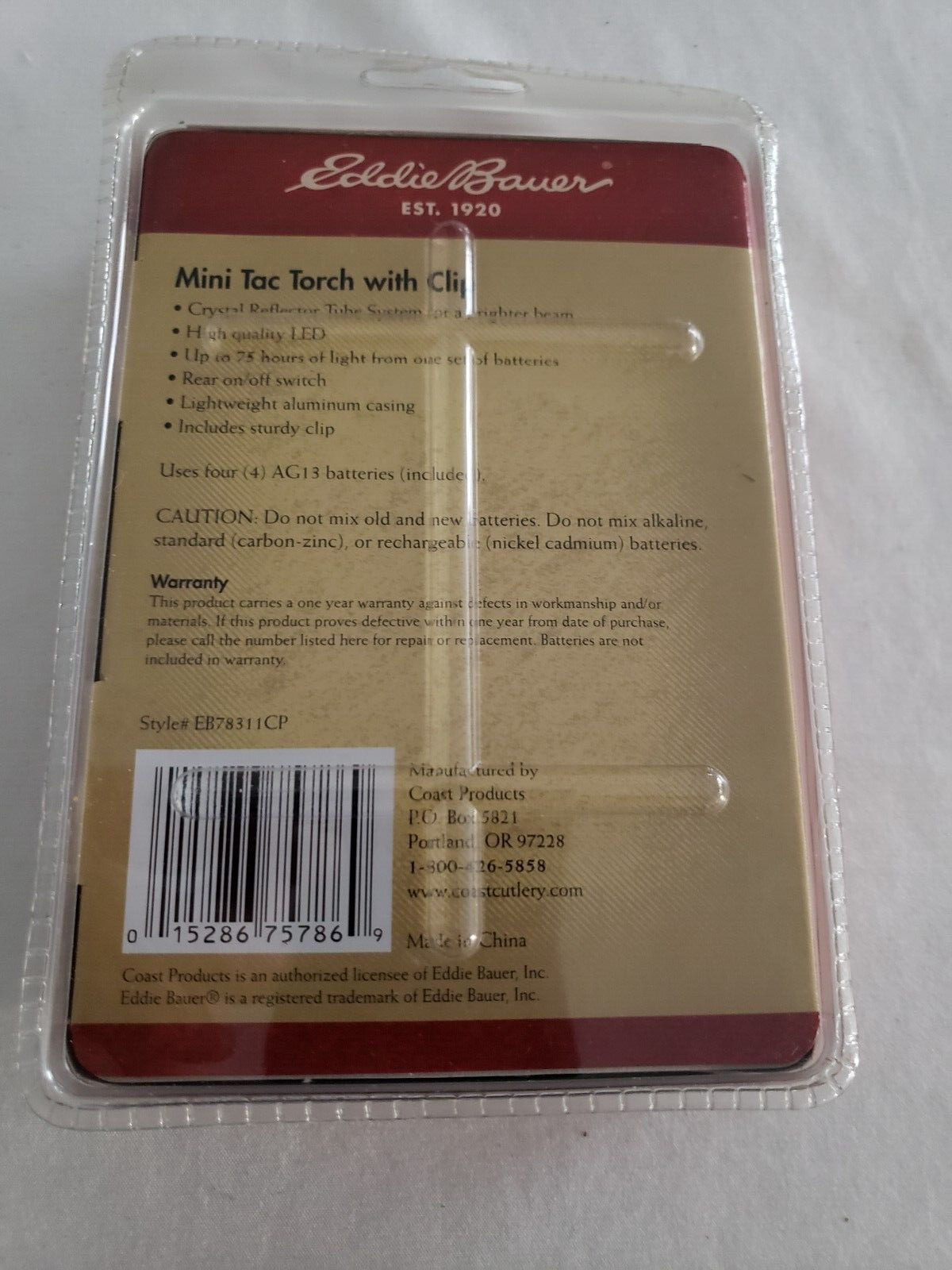 Eddie Bauer Mini Tac Torch with Clip NOS NIP NEW LED LIGHT