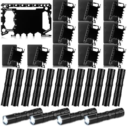 24 Pcs Multitool Gift Set for Men – Credit Card Wallet, LED Flashlights, 46-in-1