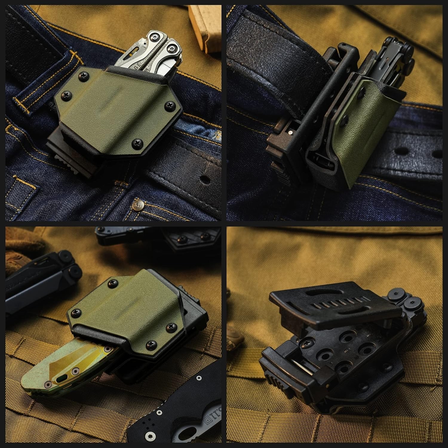 Everyday Carry TX1 Multi-Tool Holster – Handcrafted Green Design, Adjustable Fit