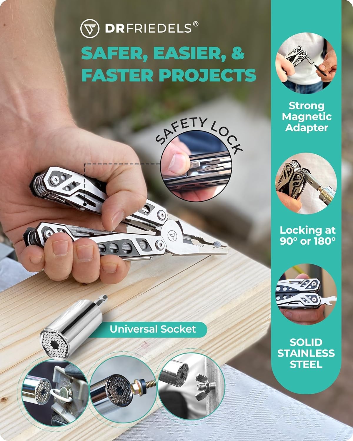 Multi Tool with Universal Socket – 22 in 1 Stainless Steel Multipurpose Tool wit