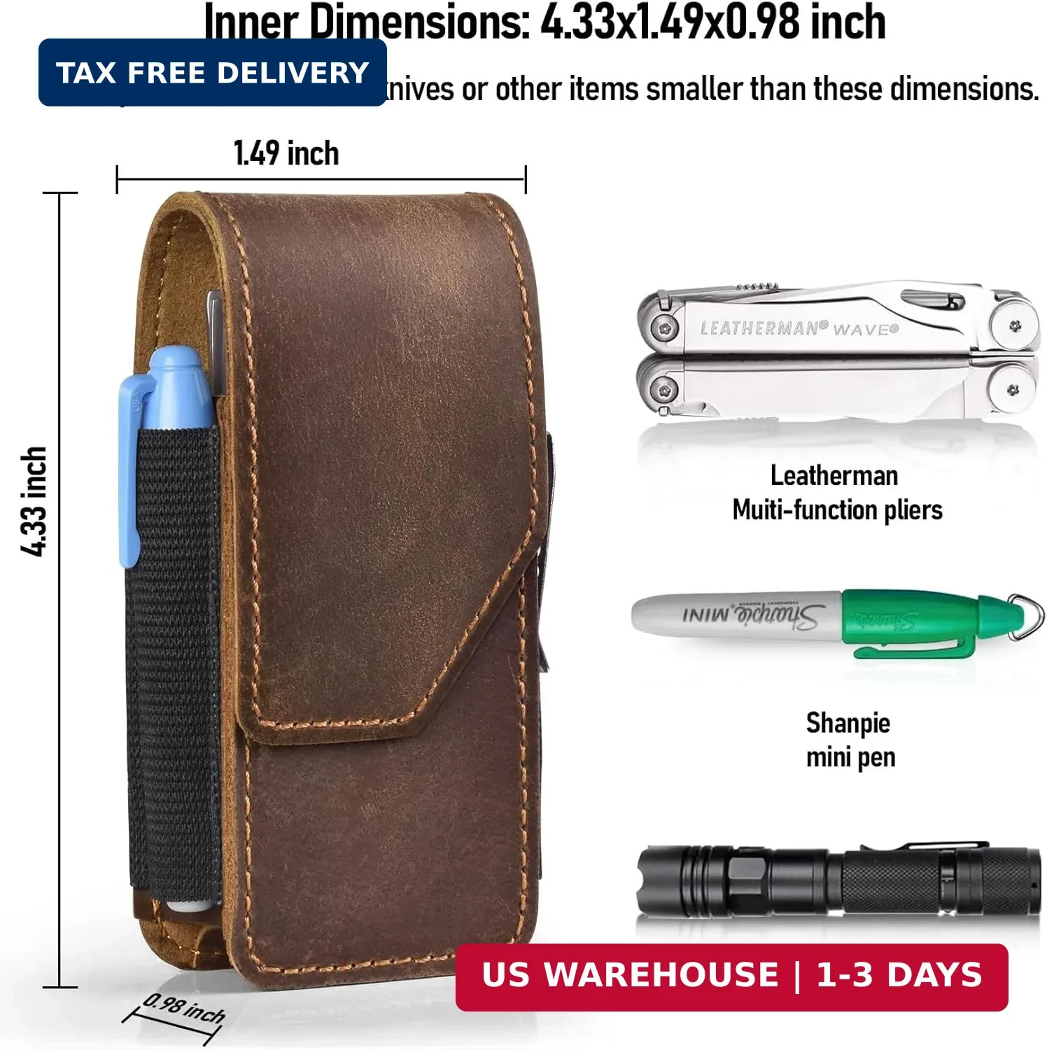 Leather Multitool Sheath Compatible with Leatherman Wave Plus Wingman Surge Reba