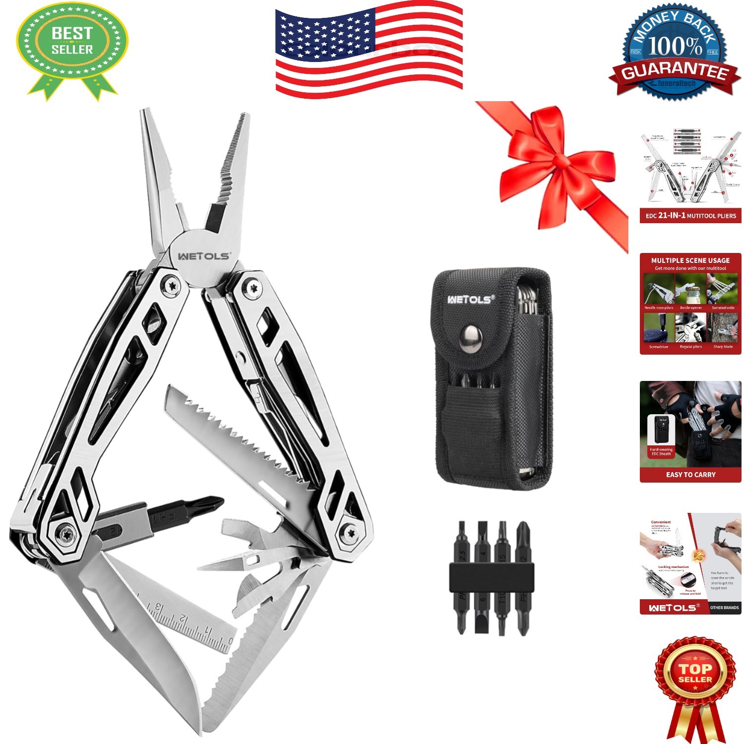 Compact 21-in-1 Multitool with EDC Sheath, Perfect for Camping and Survival