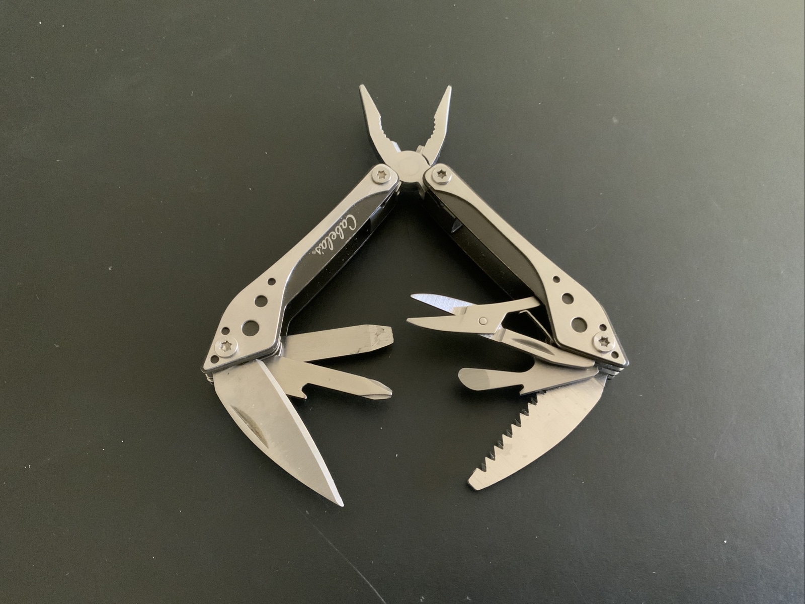 Cabelas Multi Tool with Sheath Silver Black Very Clean