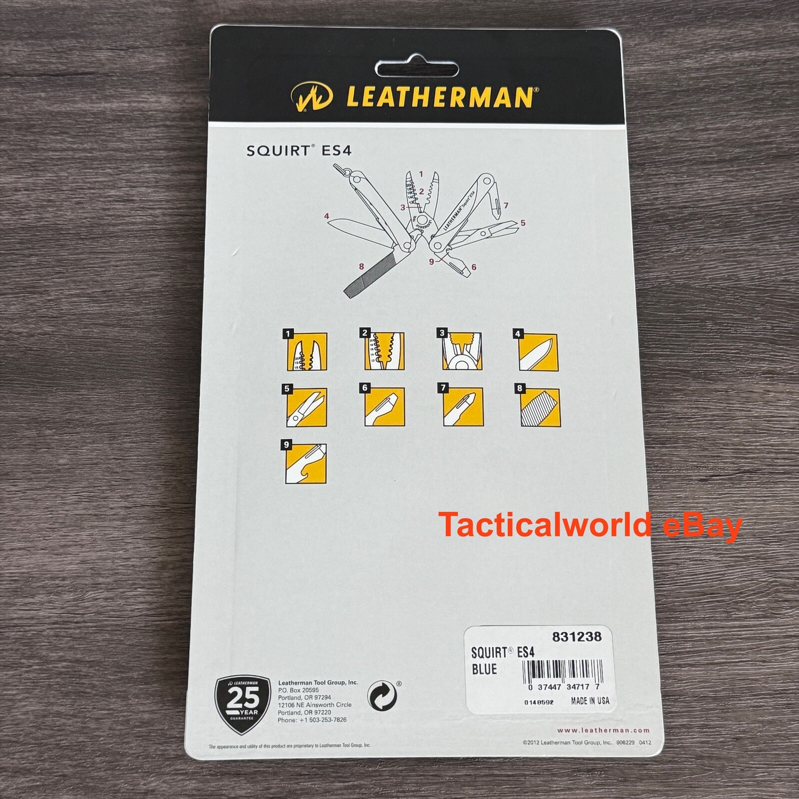 Leatherman Squirt ES4 Blue multitool SEALED in a shell.