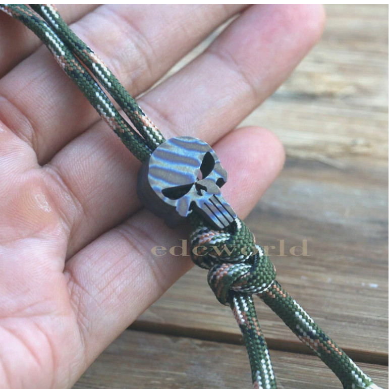 EDC Flame TC4 Titanium Punisher Skull Parachute Cord Lanyard Bead Pendant DZ-01F