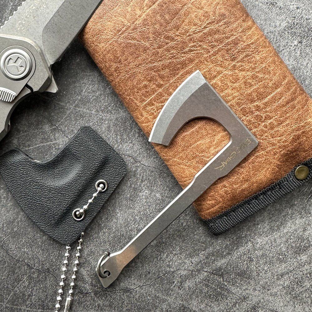 Stainless Steel Mini Axe Pendant Necklace EDC Gear Charm Keychain Accessory
