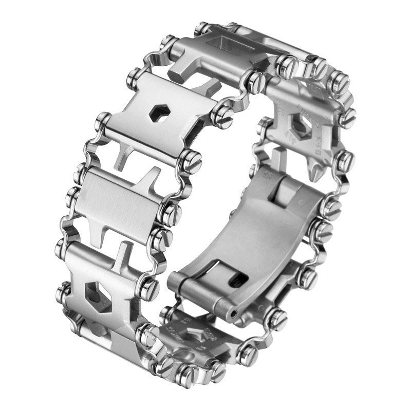 Pulsera multifuncional de acero inoxidable para acampar al aire libre (plata)