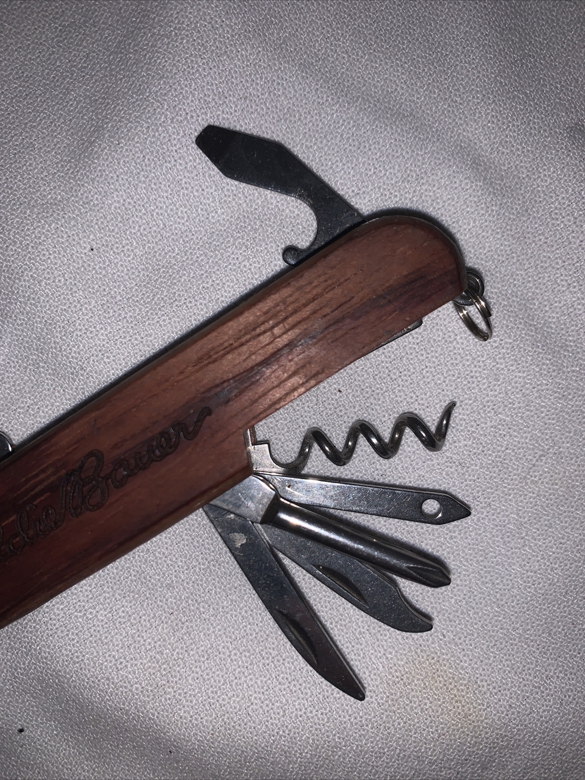 Eddie Bauer Pocket Knife Mulitool Wood Handle 11 Functions Stainless 2.5” Blade