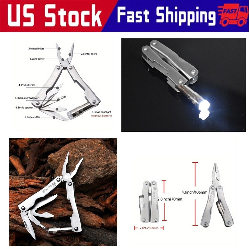 Folding 8-in-1 Outdoor Multi Tool Stainless Steel Pocket Knife Multitool Pliers