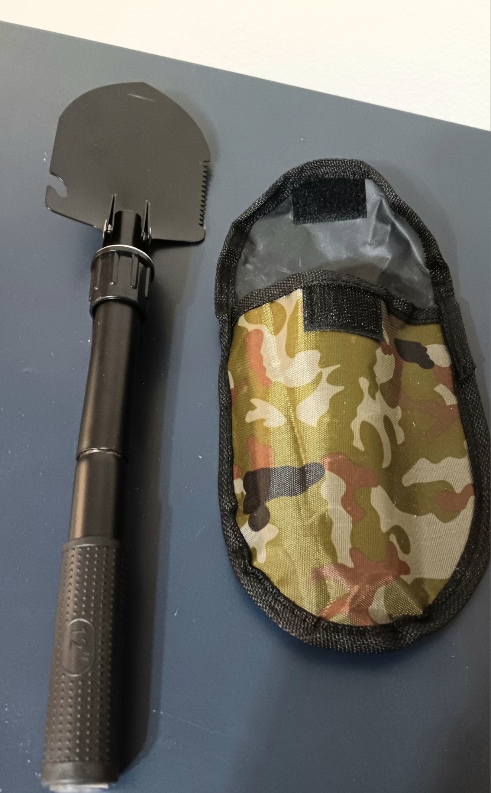 Multi Use Survival Tool, Folding Shovel, Pick Axe, Saw, Compass With Bag