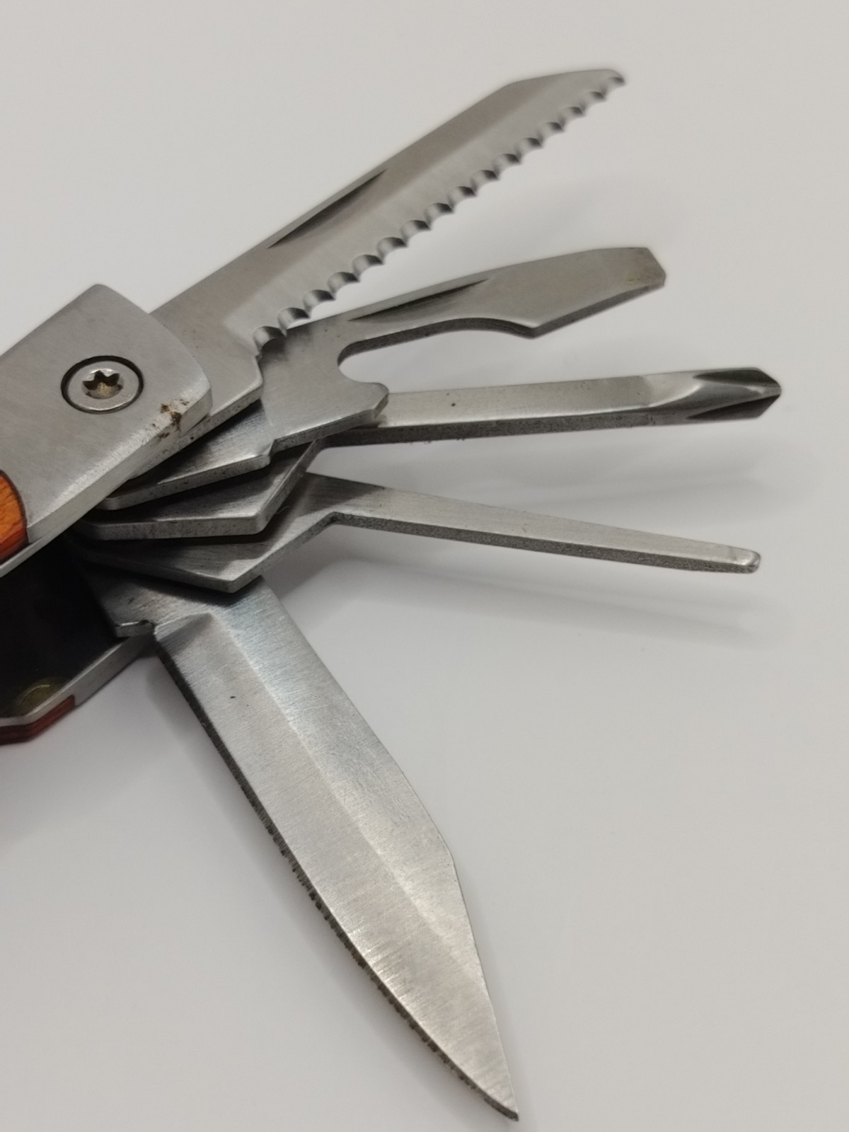 Wood Handle Multi Tool Pliers Knife Screwdrivers LED Flashlight + Sheath