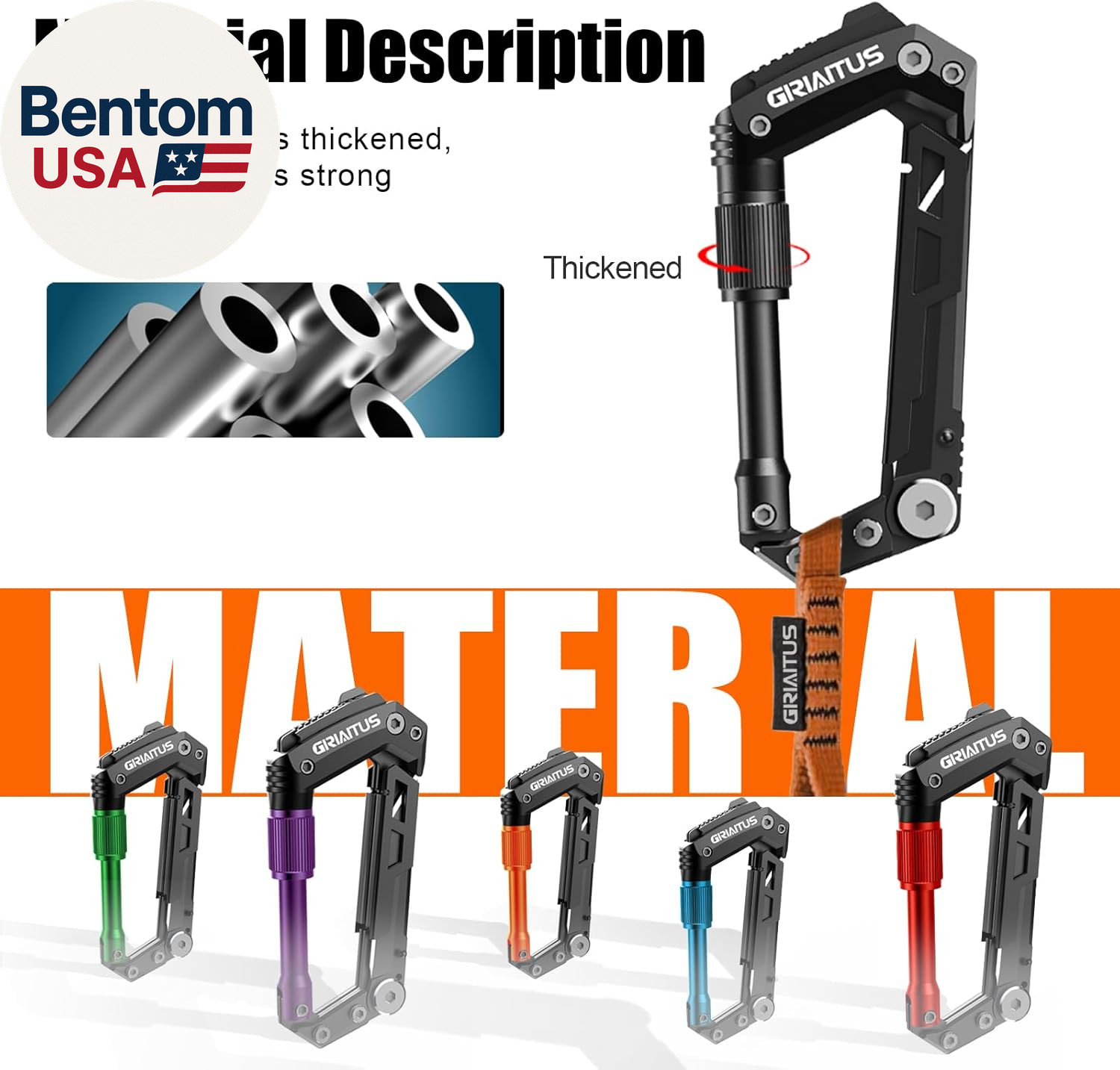 Carabiner Multitool 8-In-1 EDC Carabiners Pocket Knife, Serrated Knife, Rope Cut