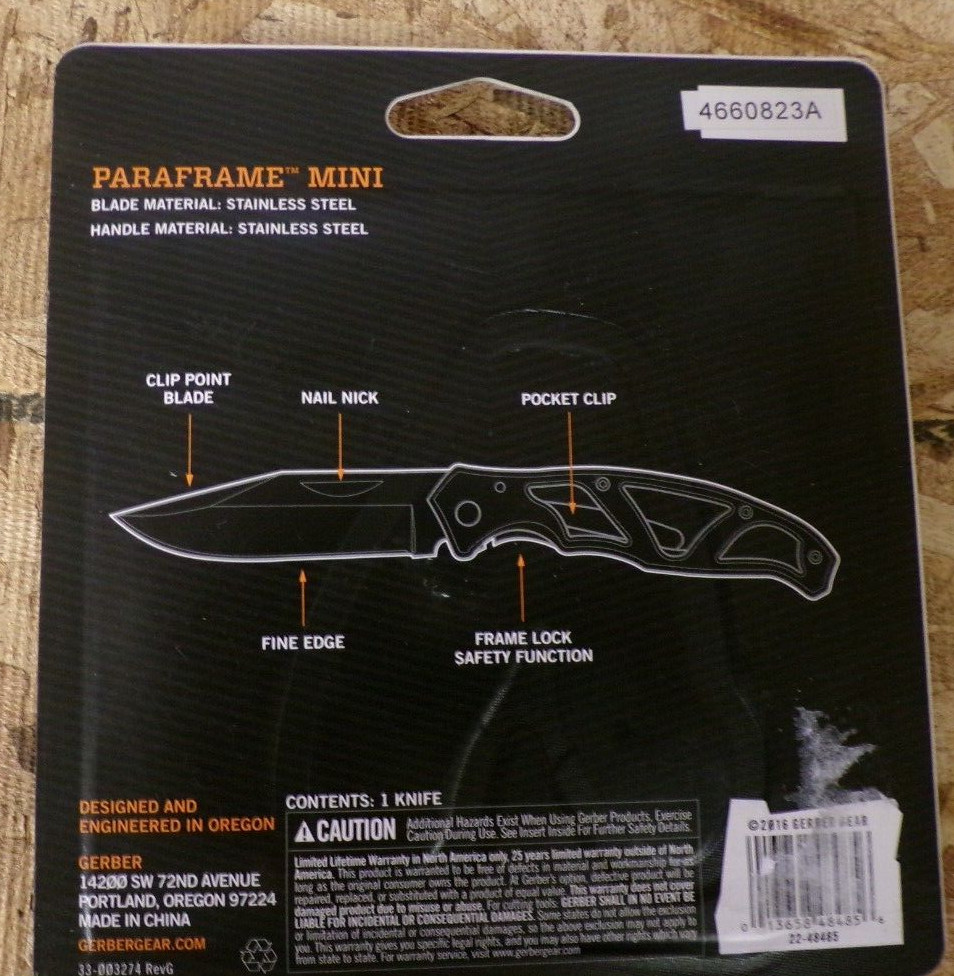 NEW GERBER PARAFRAME MINI 2.2″ CLIP FOLDING KNIFE STAINLESS STEEL 22-48485