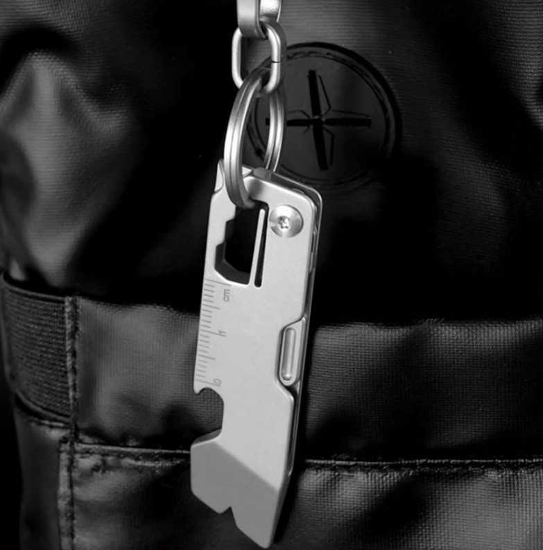Titanium EDC Pry Bar Folding Scalpel Knife Pocket Keychain Crowbar Opener Ruler