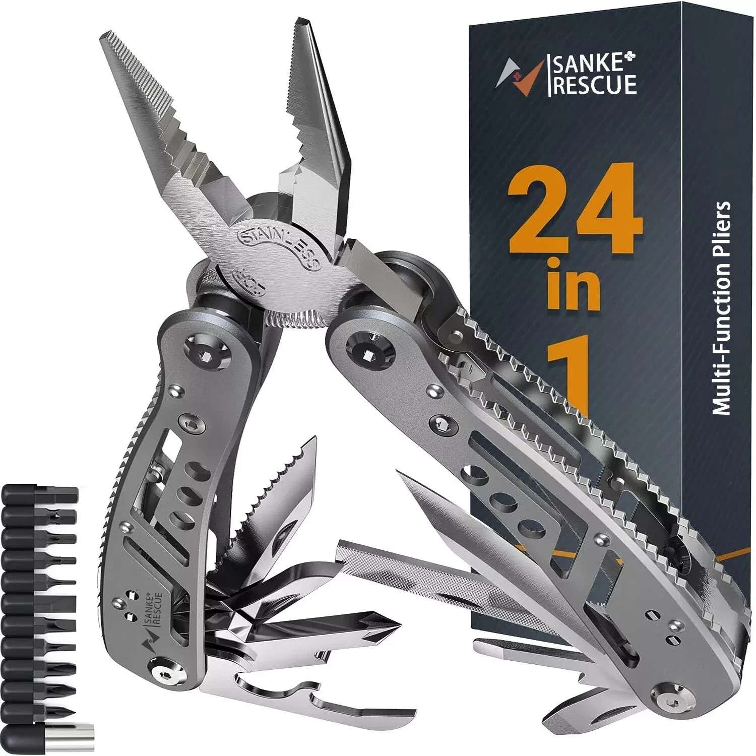 24-in-1 Professional Multitool Pliers Stainless Steel Pocket Tool with Sheath
