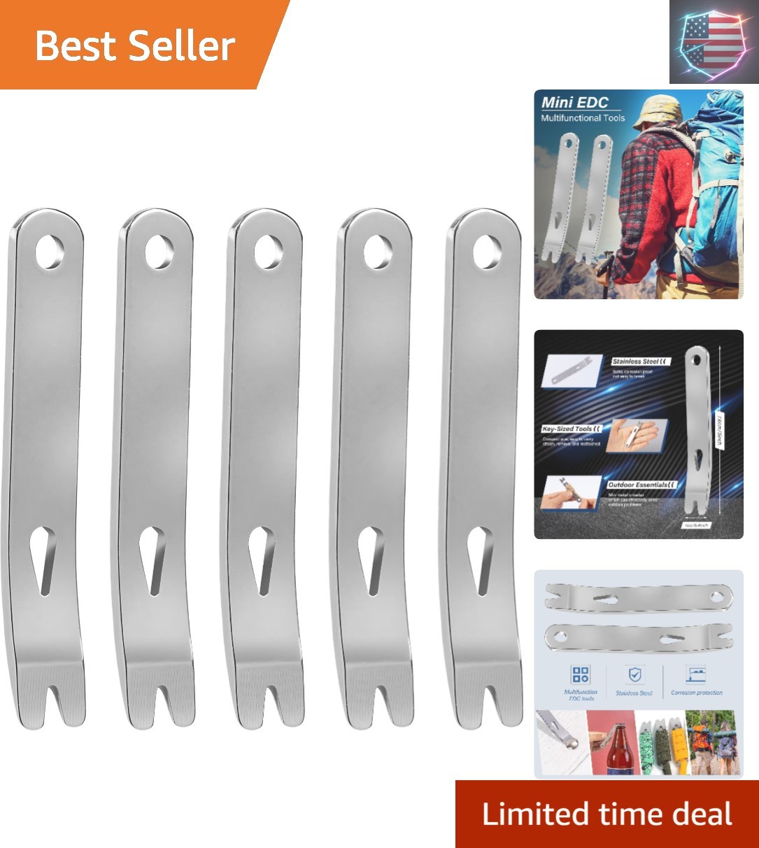 5 Pack Mini Stainless Steel Pocket Pry Bar Crowbar Multifunction EDC Tool Sur…
