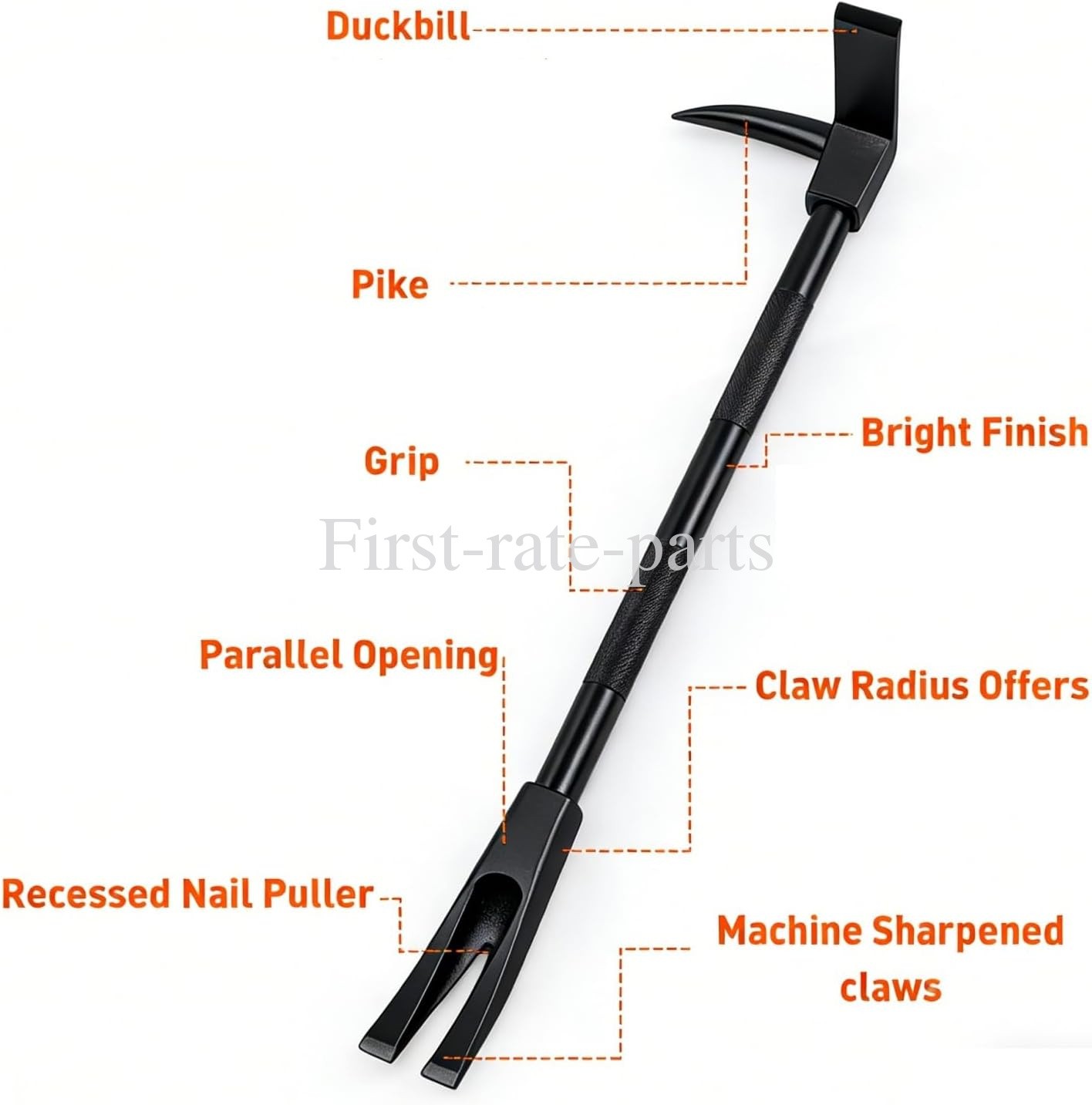 30″ Black Halligan Breacher Tool, Drop-Forged Steel Pry Bar for Fire & Rescue