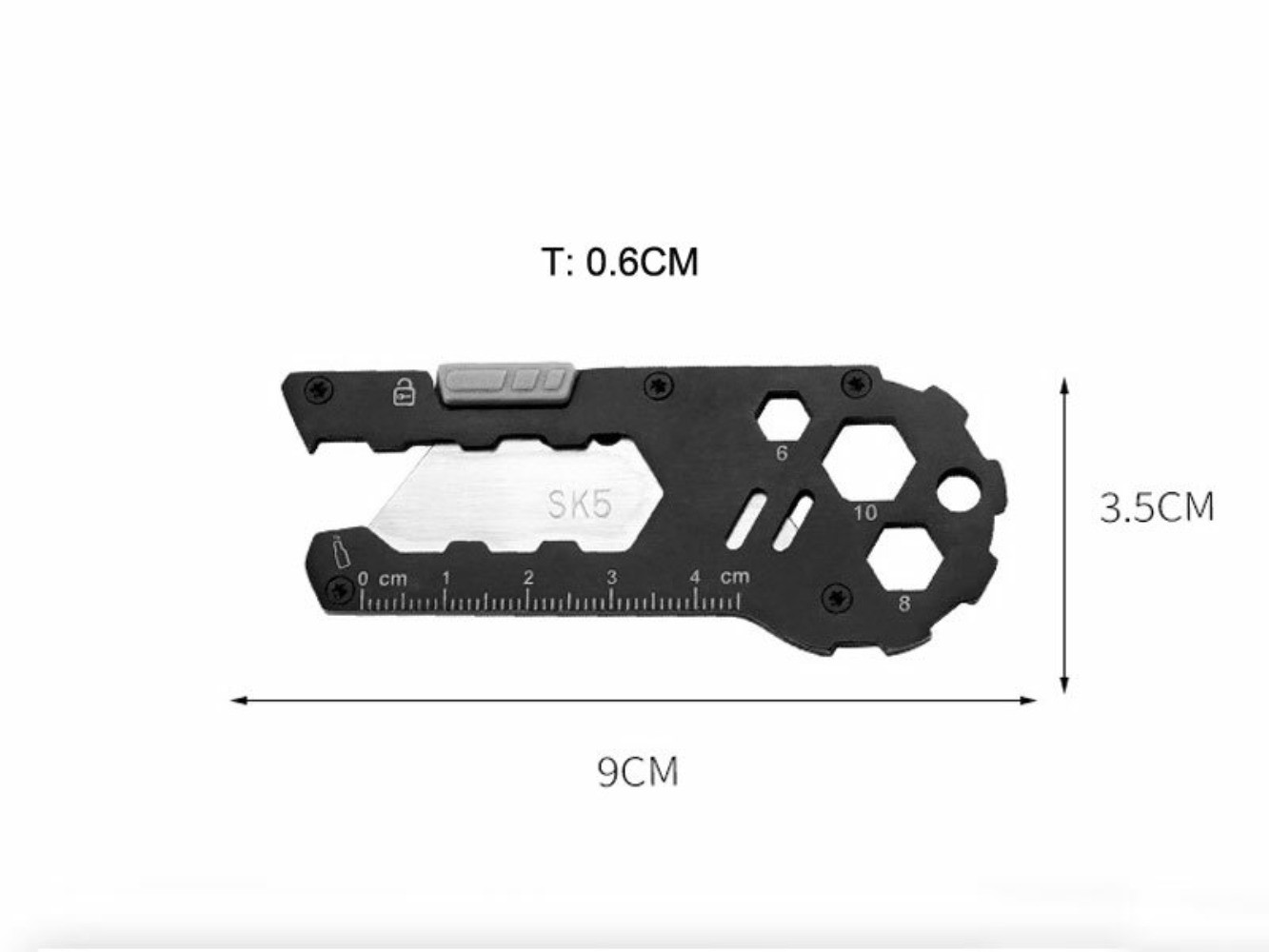 Outdoor Keychain Multi EDC Tools Utility Knife Wrench Opener Ruler SK5 Blades