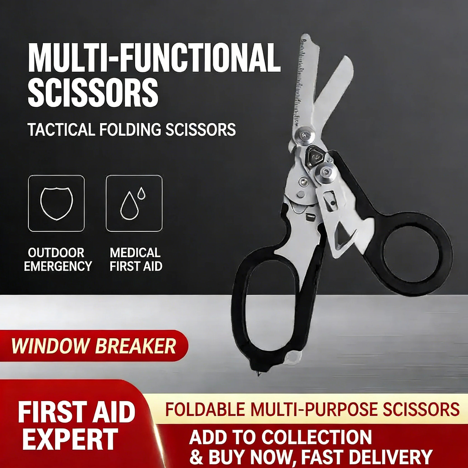 Multifunctional Emergency Rescue Shears with Strap Cutter Glass Breaker Outdoor