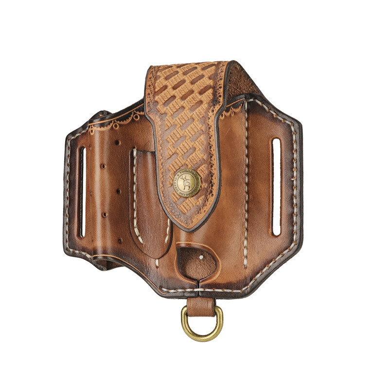 TOURBON 4-in-1 Leather Multitool Belt Holster for Flashlight/EDC/Pen Sheath Gift