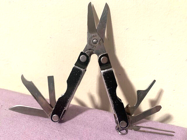 OEM Leatherman Micra Black Keychain Pocket Stainless MultiTool Knife USA ~ Good