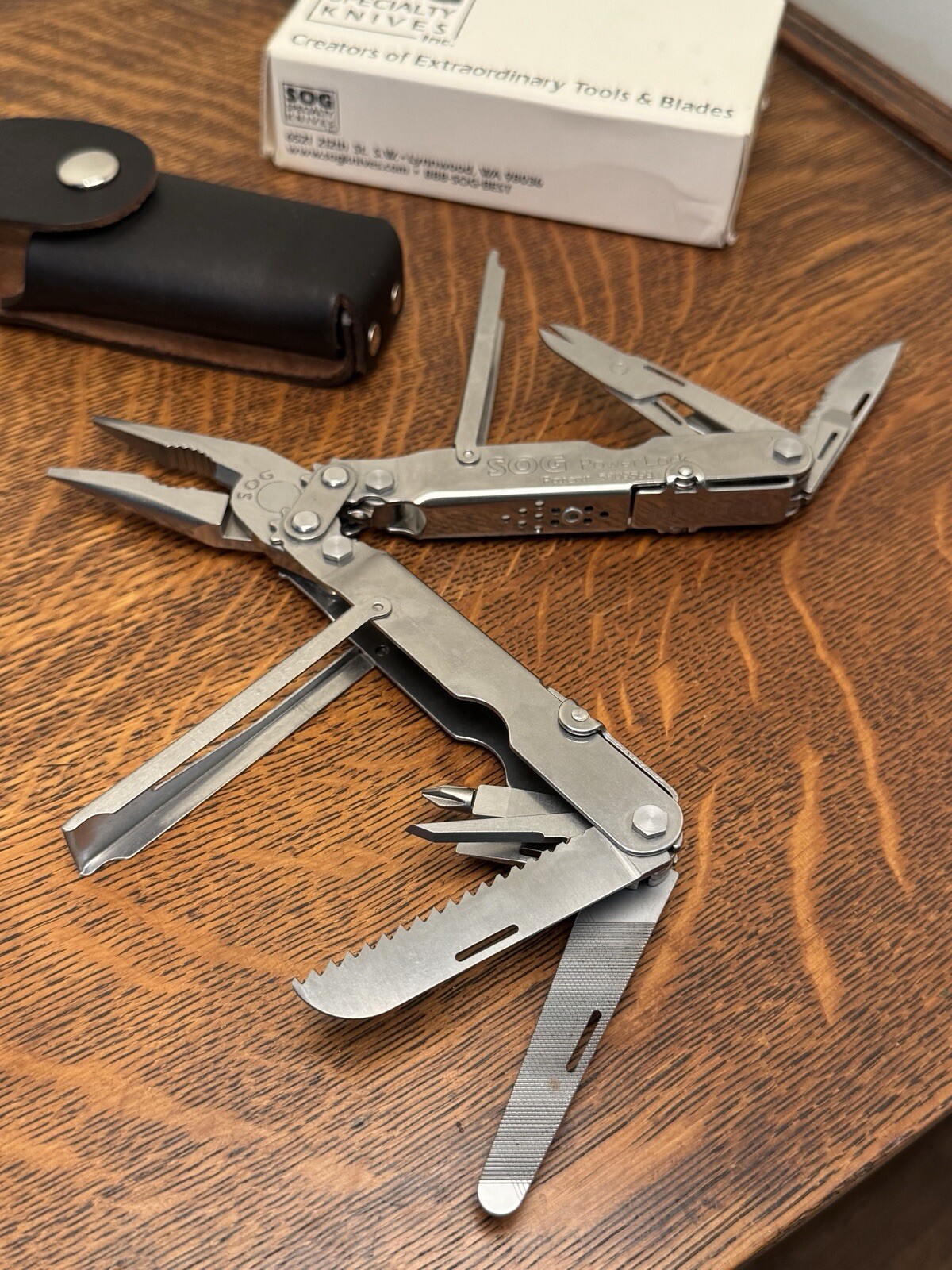 VINTAGE EARLY SOG POWER LOCK S60 UNUSED IN BOX/CASE MULTI TOOL KNIFE LYNNWOOD WA