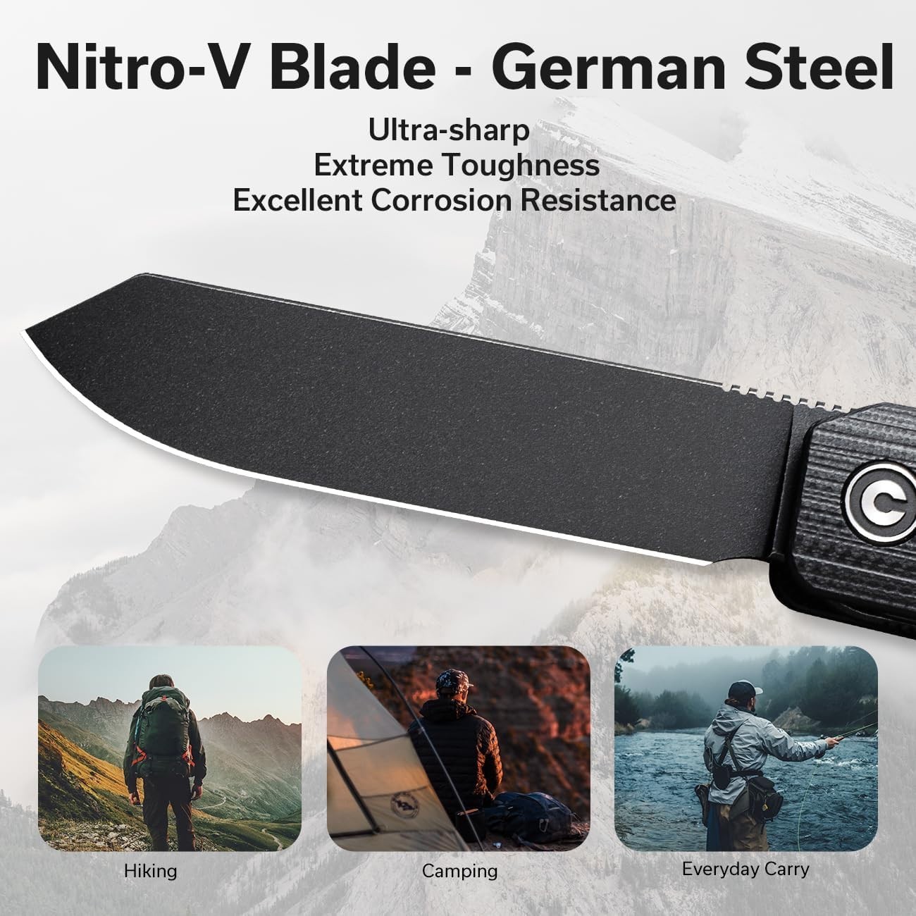 Sendy Folding Knife 3-in-1 Multitool, Nitro-V Blade, Ambidextrous, Men Gift