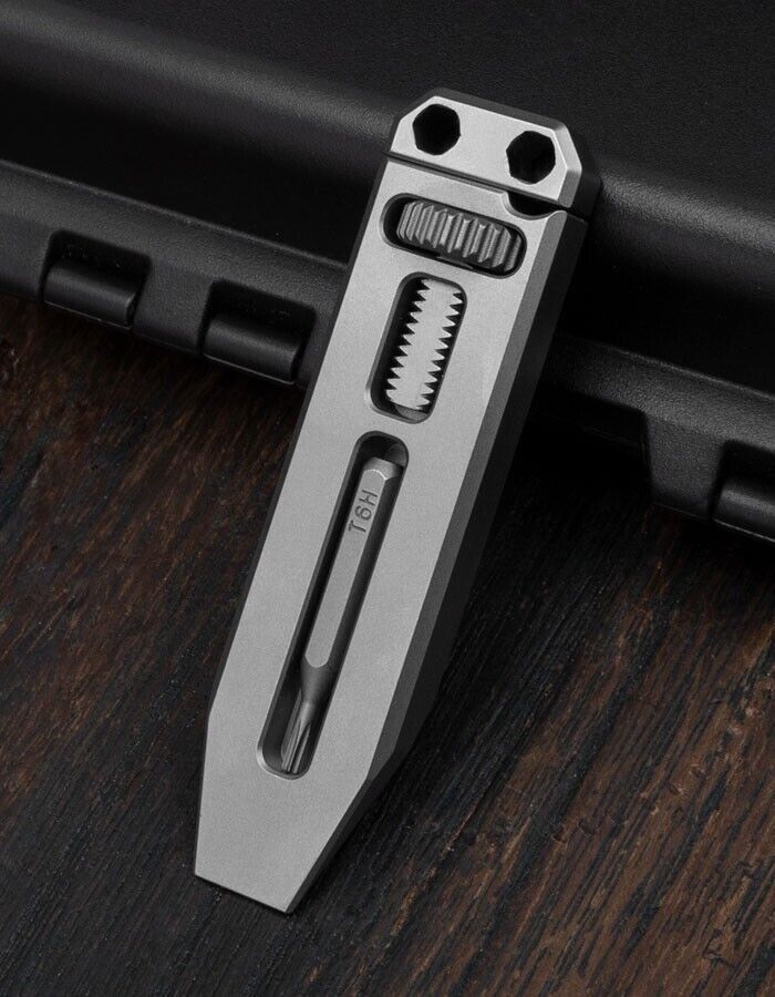 Mini Titanium Multi Tools Adjustable Wrench Pocket EDC Pry Bar Crowbar with Bits