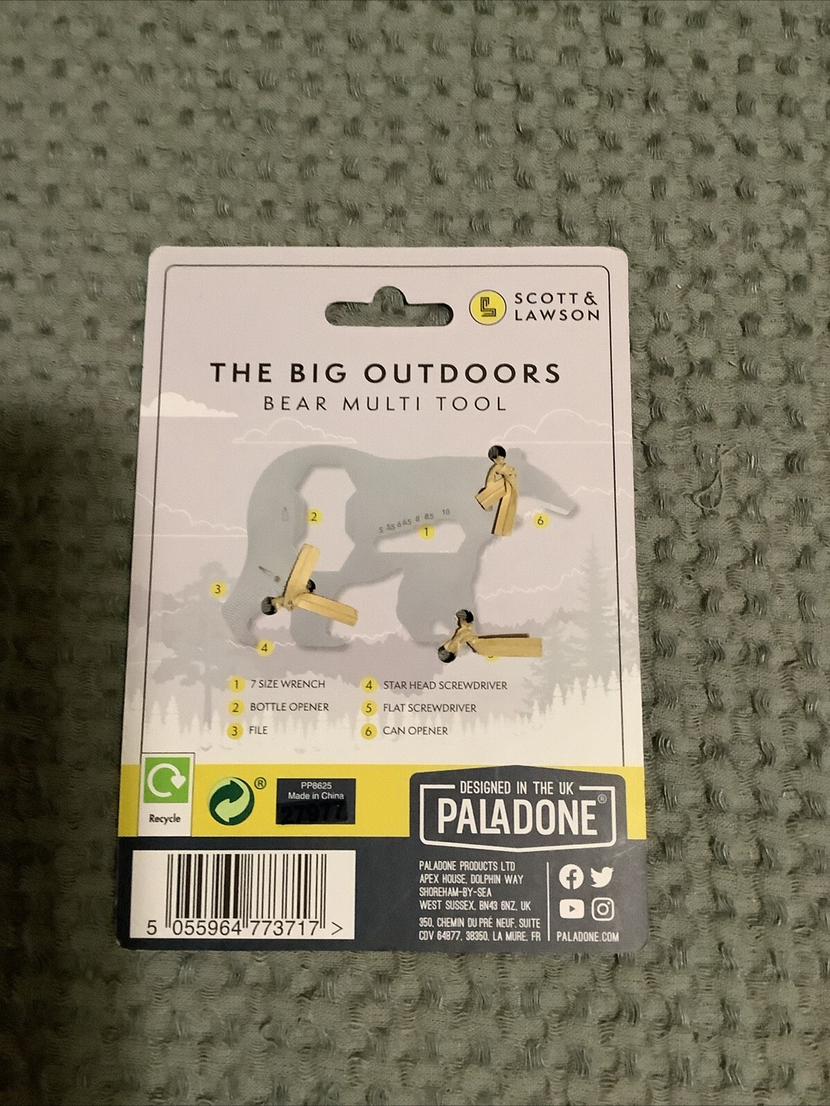 Paladone Scott & Lawson The Big Outdoors Bear Multi Tool-6 Tools in One, See Pic
