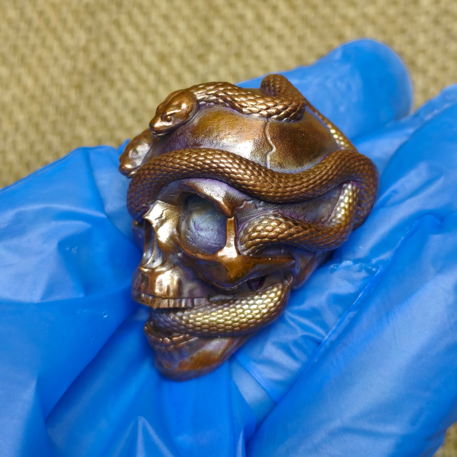 Purple copper head snake handcraft ornament Solid Artistic cast statue sculpture