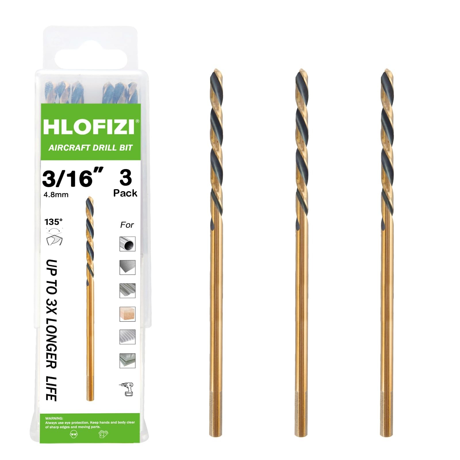 3/16 x 8 Inch Extra Long Drill Bits (3 Pack), Aircraft Drill Bit Black and Go…