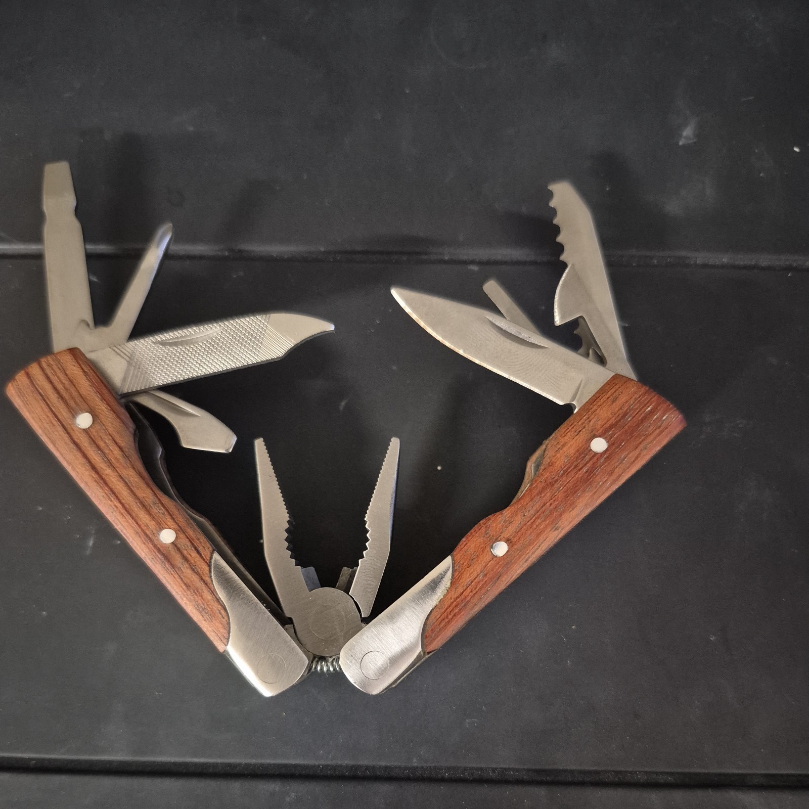 Vintage Wooden Multitool With Spring Action Pliers
