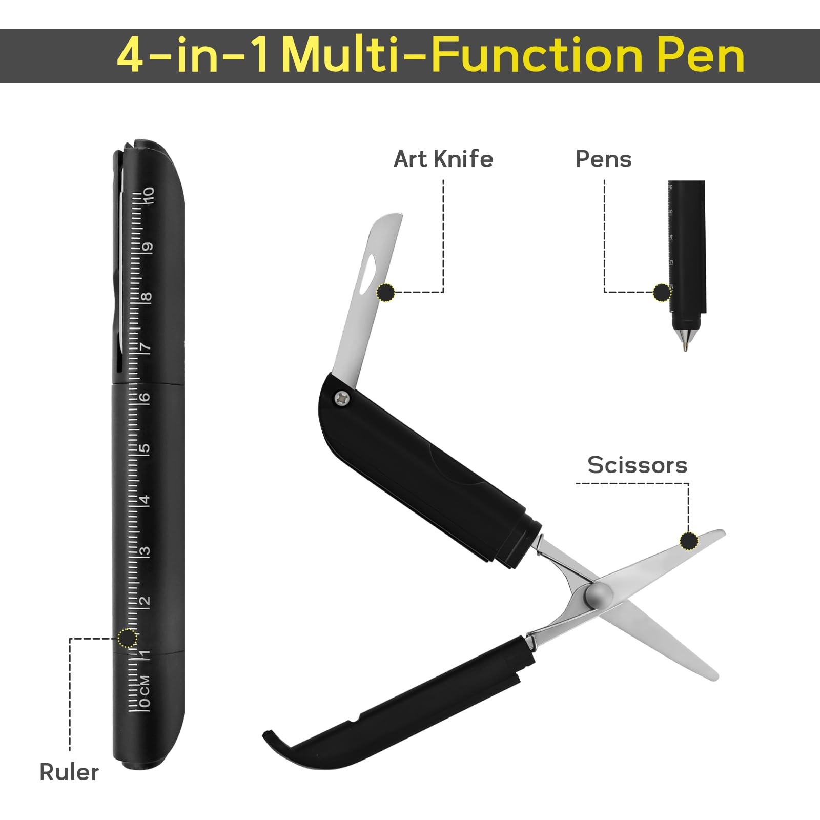 JINGIHE 4 Pcs Multitool Pen Set with Scissors Art Knife Ruler, 4-in-1 Utility…