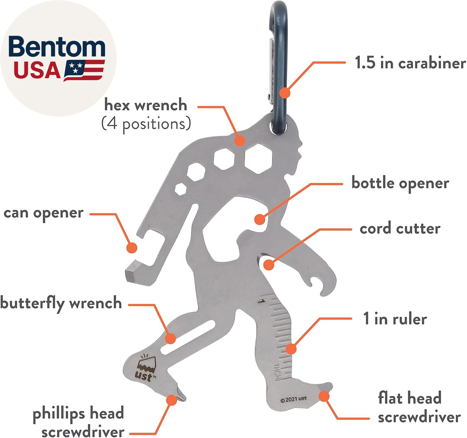Tool-A-Long Multi-Tool Carabiners with Durable, Compact Stainless Steel Construc