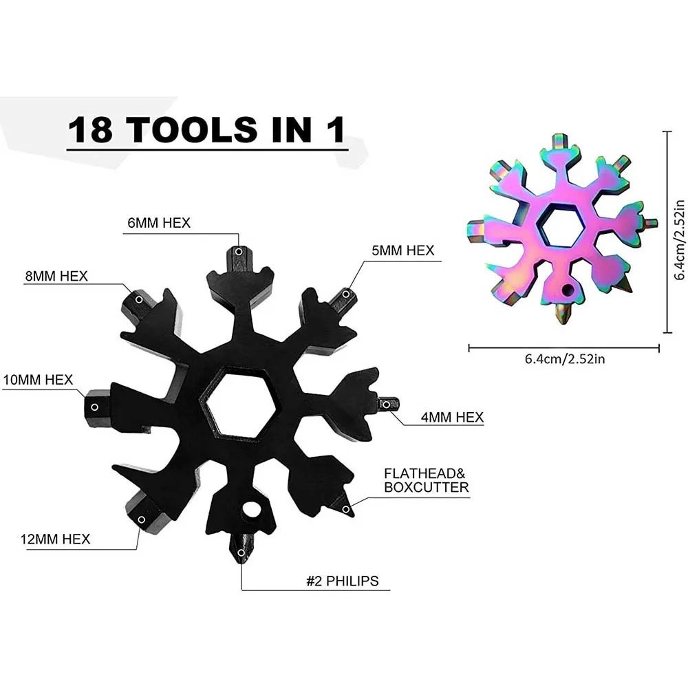 18-in-1 Snowflake Multi-Tool Carbon Steel Pocket Keychain Screwdriver Wrench
