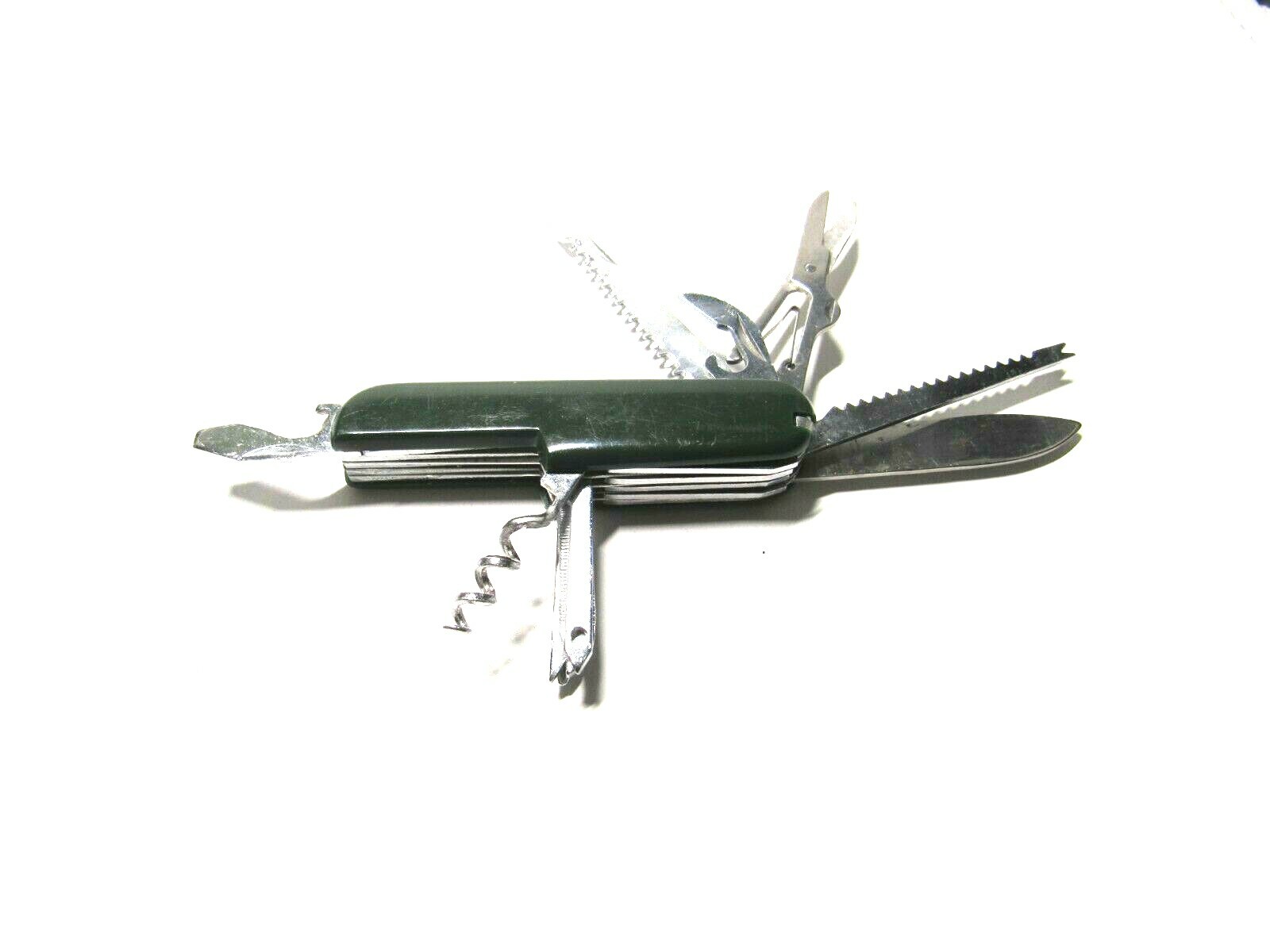 Folding Knife Multi Tool Stainless Steel Saw Corkscrew Scissors File Dk Green