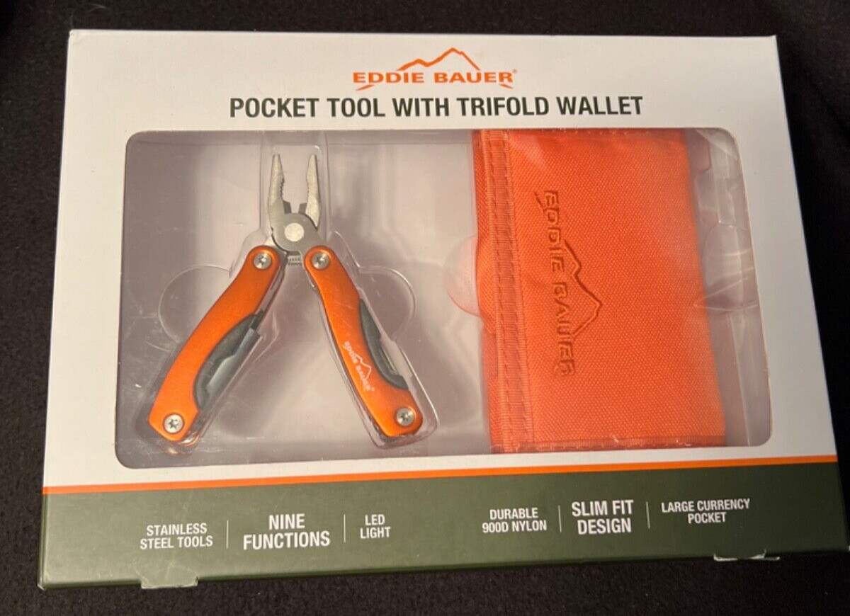 2012 Eddie Bauer Pocket Tool 9 Functions W Trifold Wallet New MRSP $30