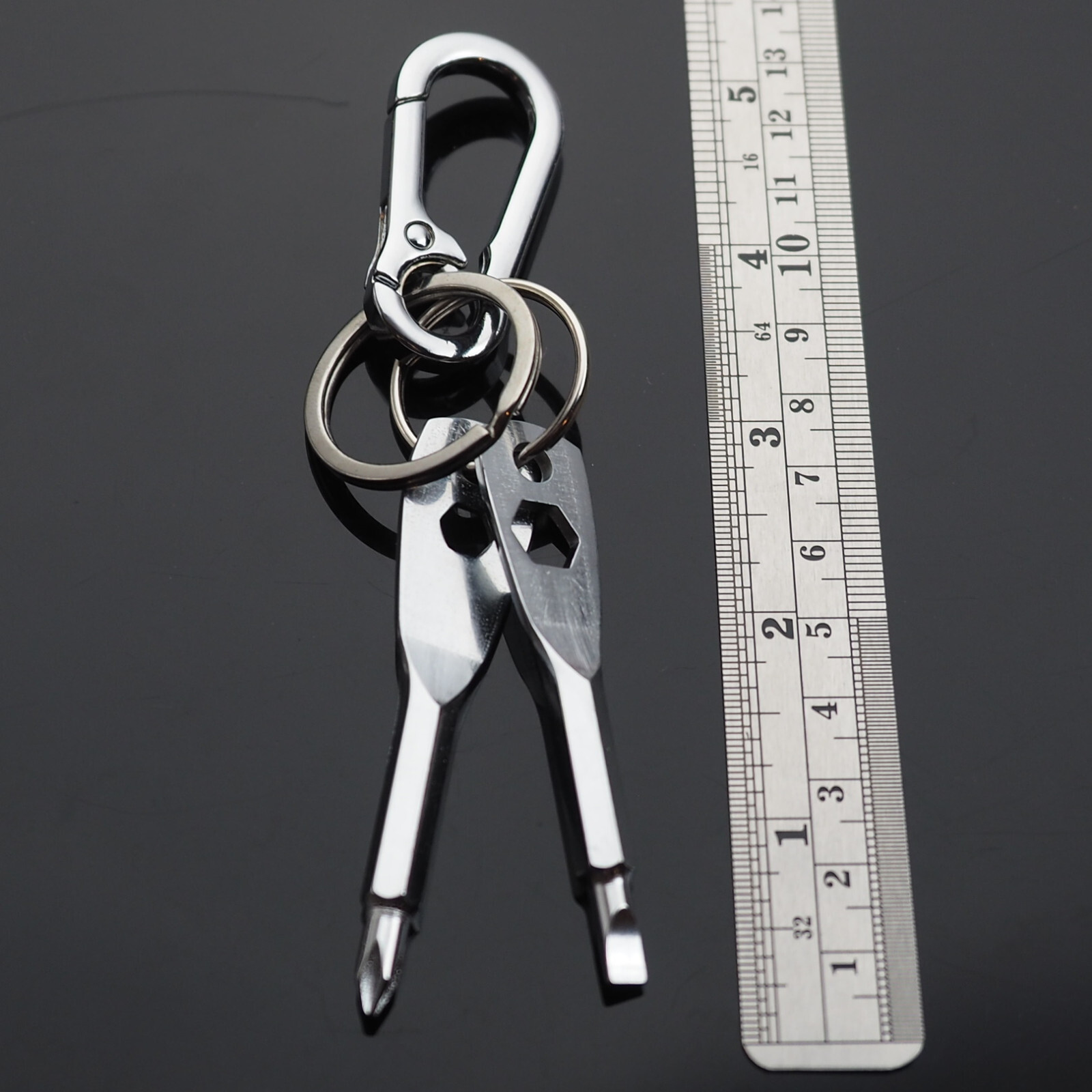 Screwdriver Keychain Set EDC Pocket Tool Hex Nut Wrench Key Ring Carabiner Clip