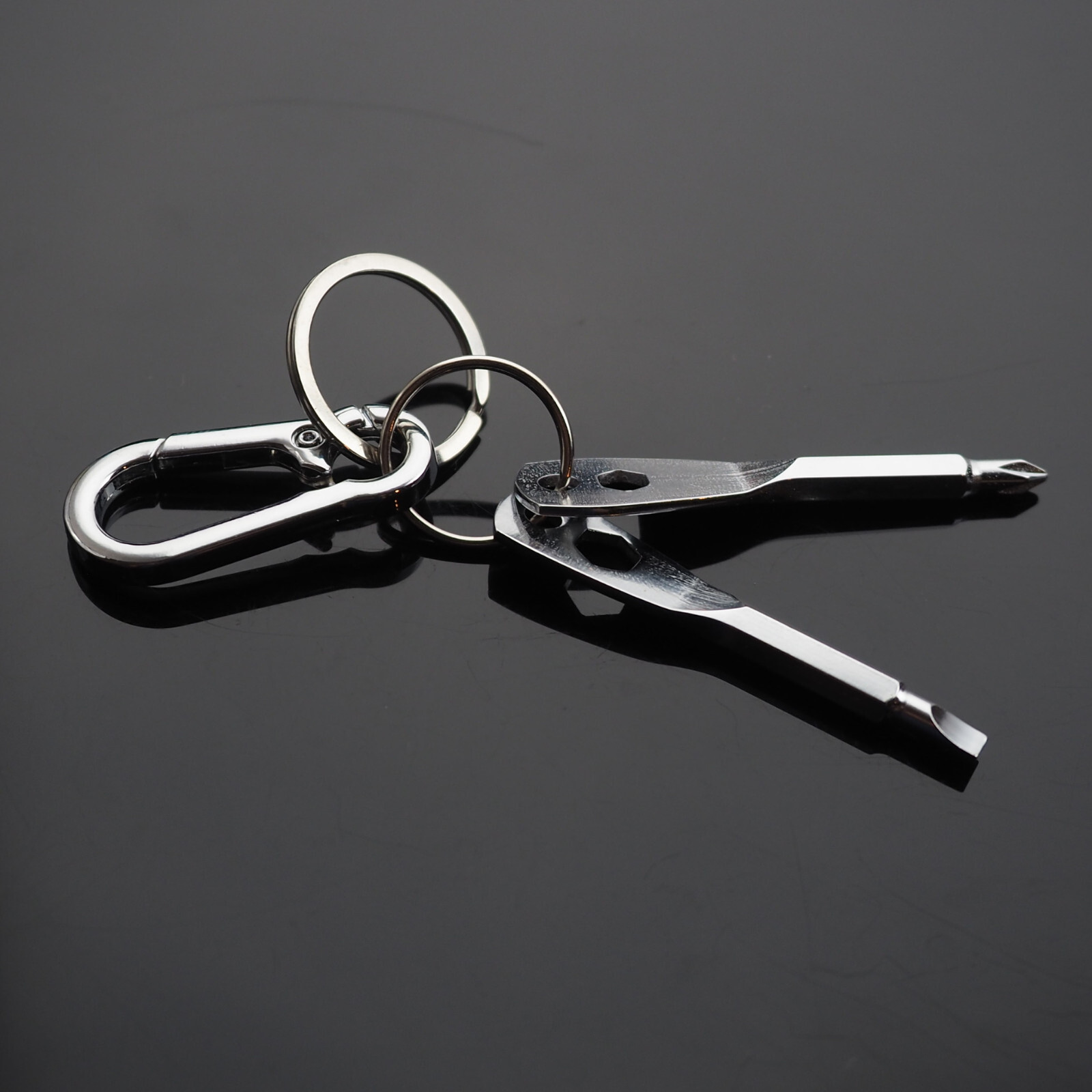 Screwdriver Keychain Set EDC Pocket Tool Hex Nut Wrench Key Ring Carabiner Clip