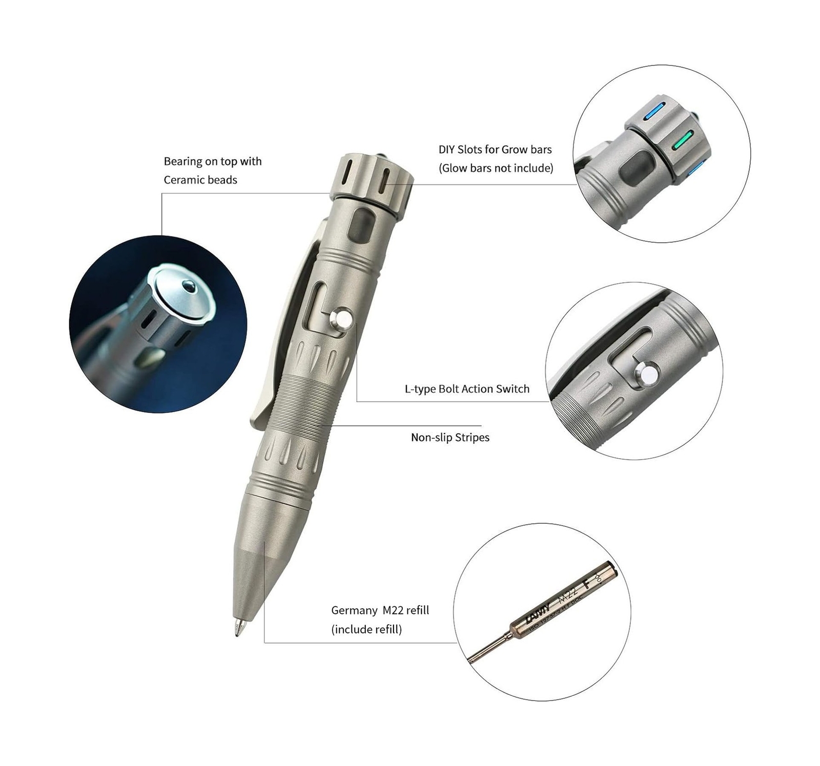 MecArmy TPX10 Mini Titanium Bolt Action Tactical Pen with Replaceable Refill,…