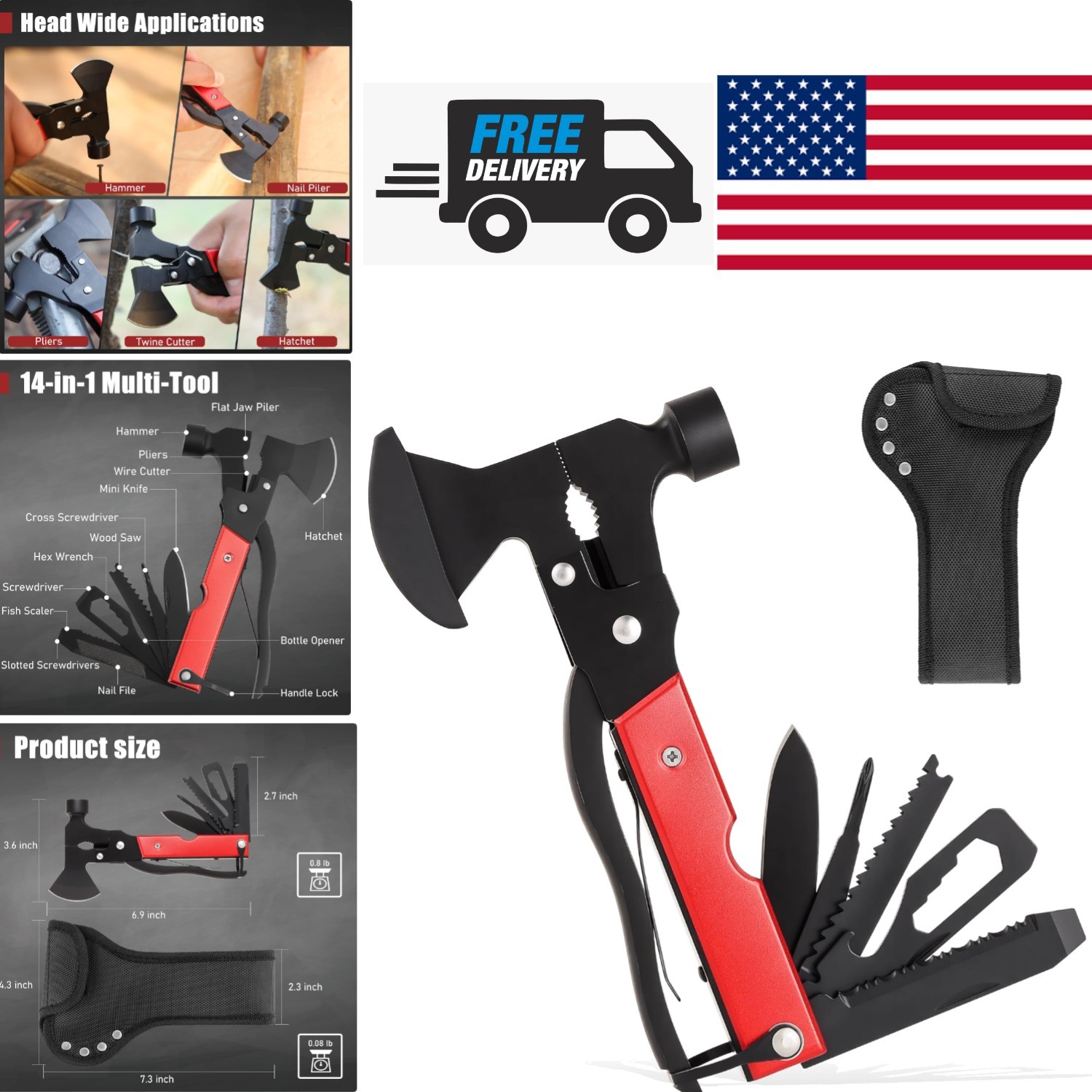 Portable Multitool with 14 Functions for Camping Hiking Fishing and Emergencies