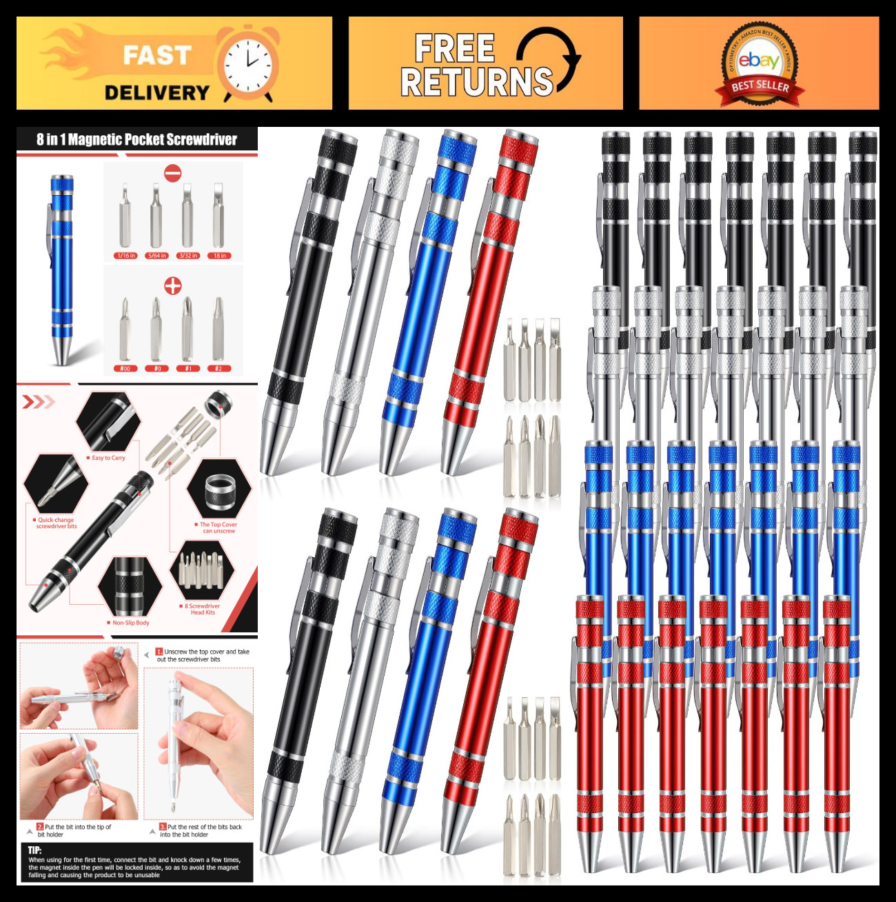 8-in-1 Magnetic Pocket Screwdriver Set, Multi-Tool for Mini Gadgets, Dad Gifts