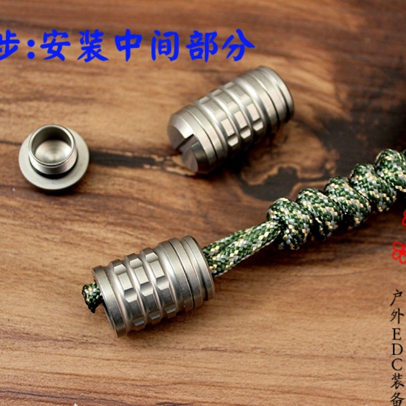 EDC Titanium Alloy Umbrella Rope End Flashlight Necklace Pendant Ring Accessory